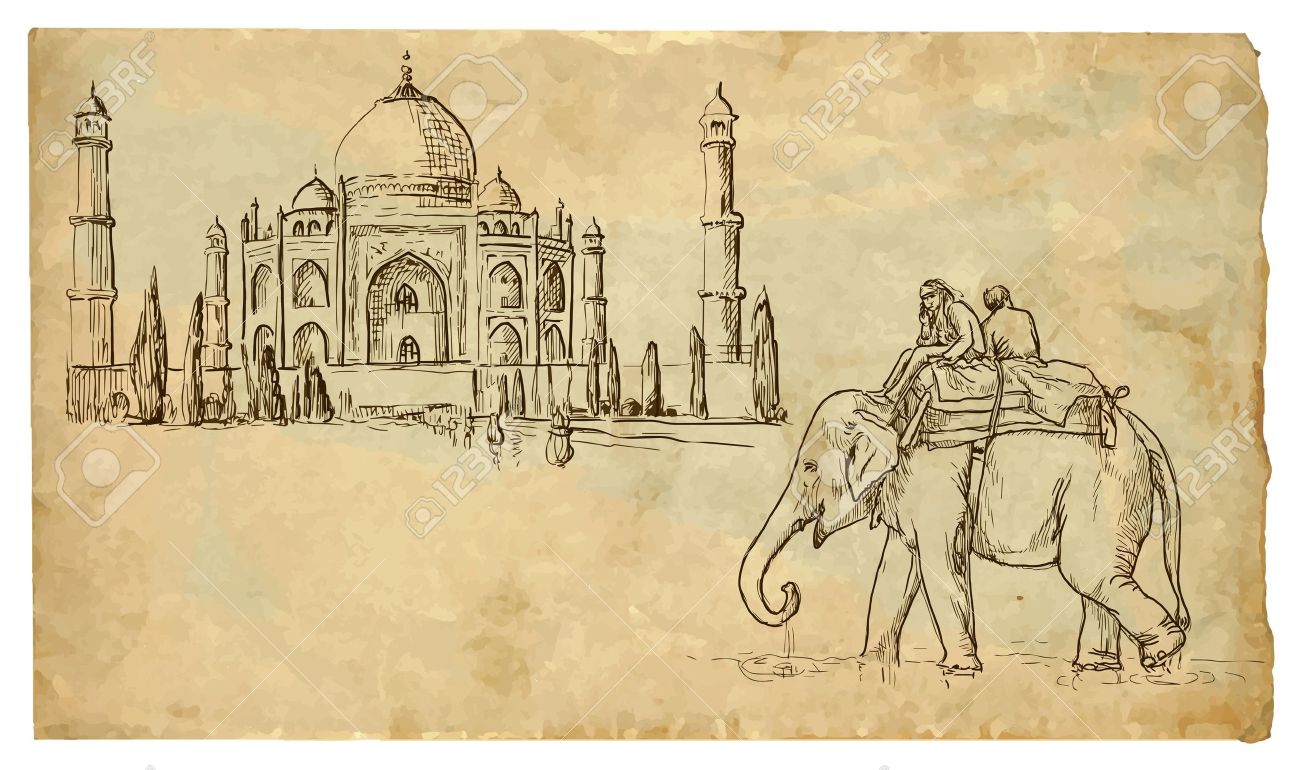 20442714-two-people-on-an-elephant-outside-the-palace-taj-mahal